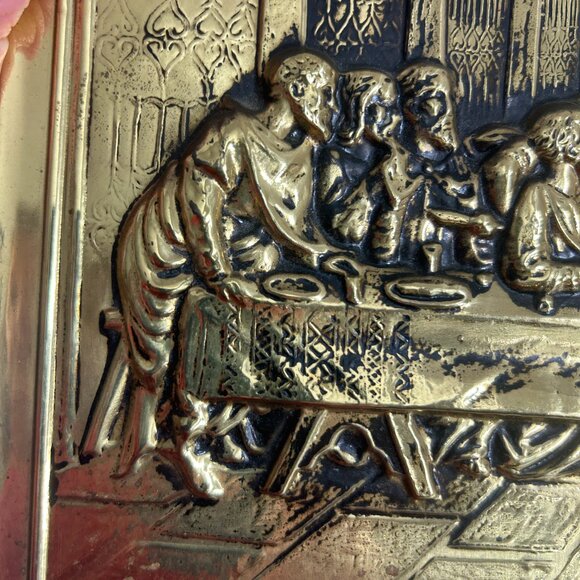Vtg Elpec Brass Metal Relief Art Last Supper Wall Hanging Christian Religious - Picture 4 of 7
